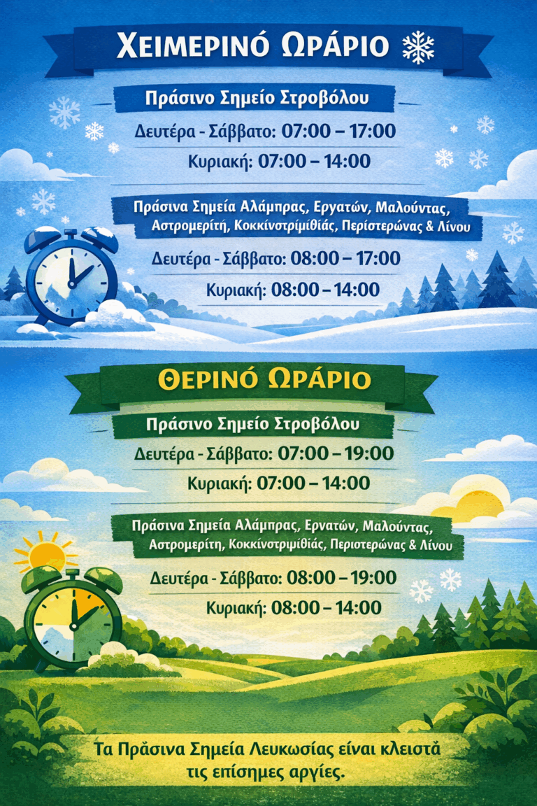 ΑΝΑΚΟΙΝΩΣΗ – ΑΛΛΑΓΗ ΩΡΑΡΙΟΥ